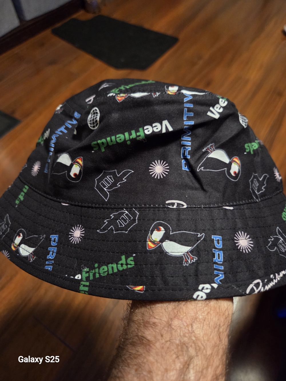 Black Puffin Print Bucket Hat